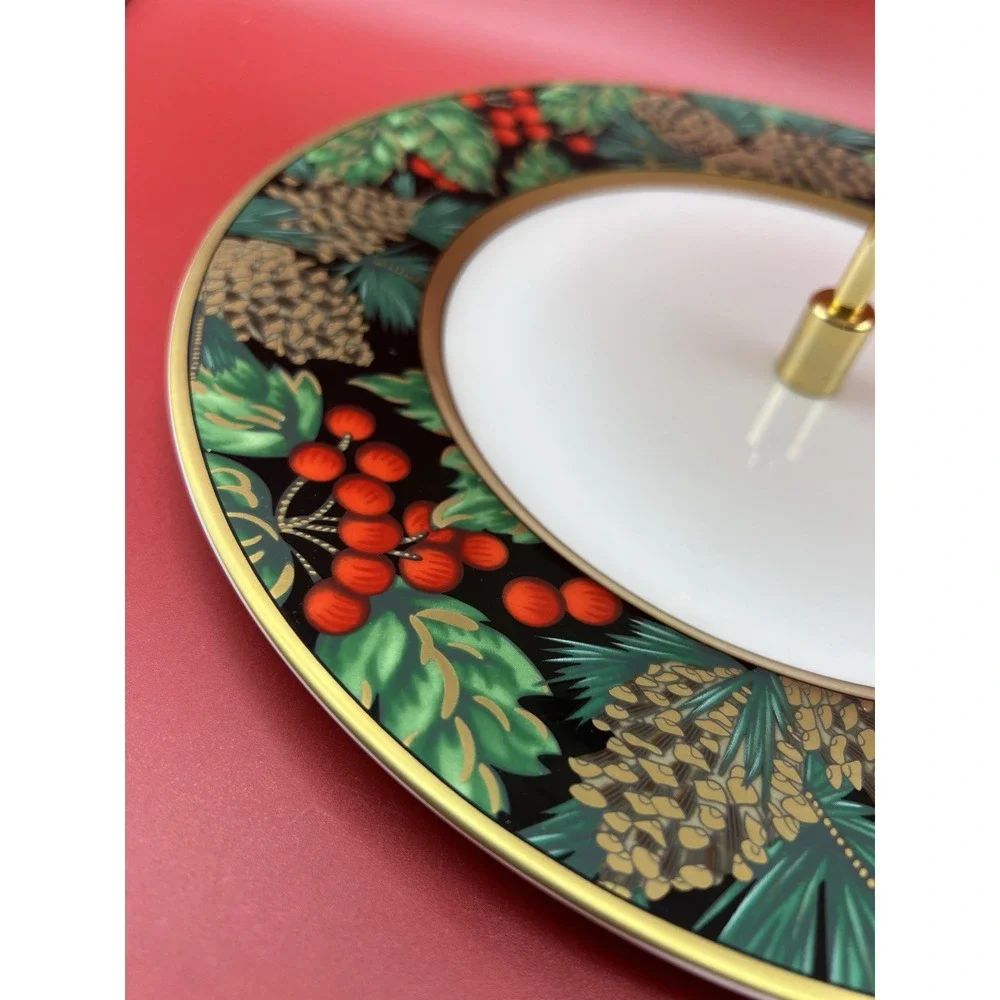 Fitz & Floyd Holiday Pine Bone China 2 Tiered Cookie Dessert Plate Server